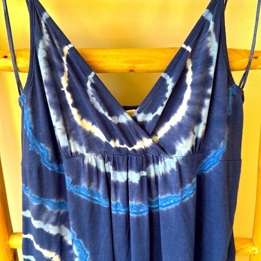 Michael Kors Blue Tie-Dye Midi Dress Sleeveless Sundress Tiered